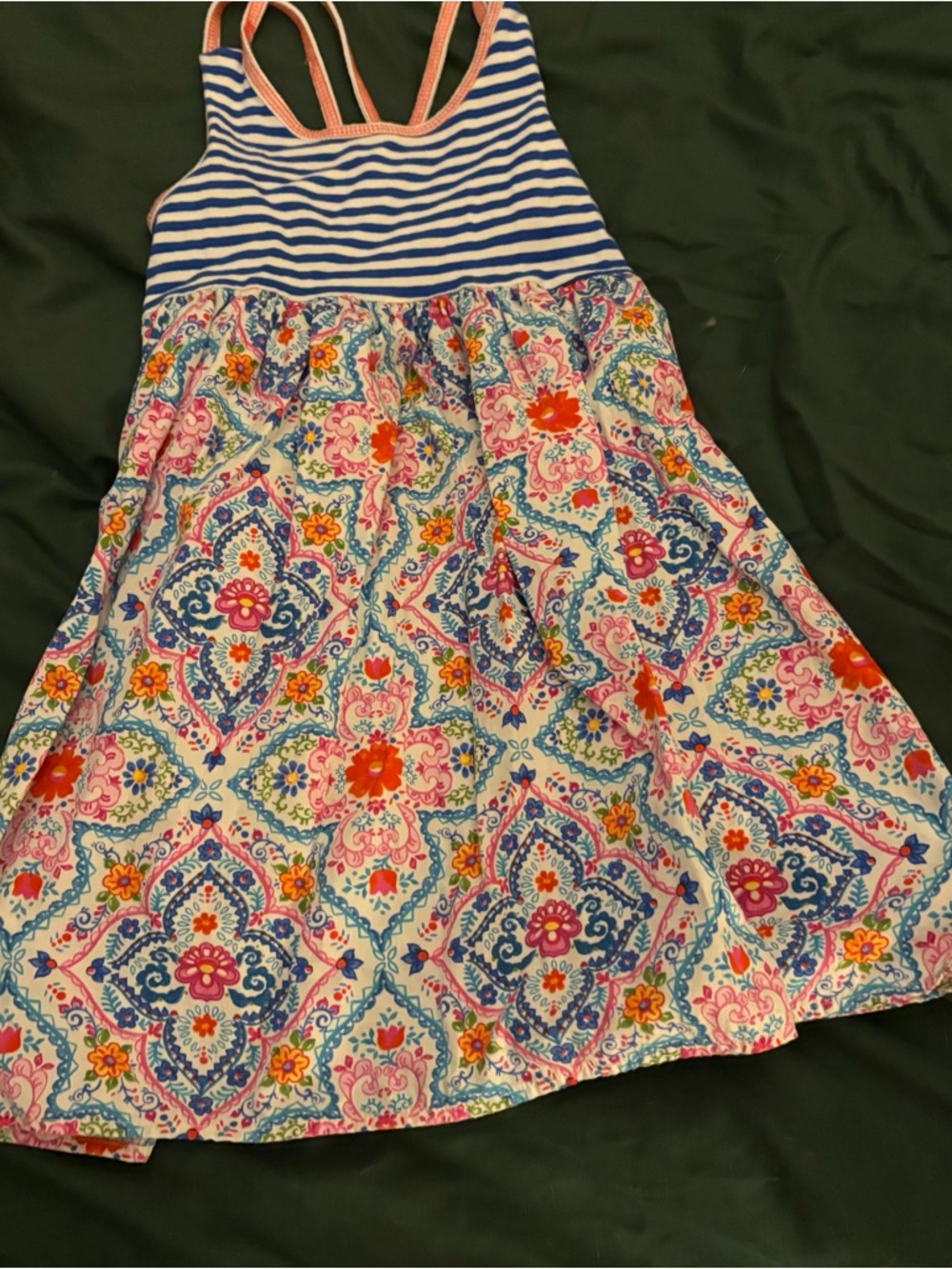 Bonnie Jean Blue and White Striped Floral Dress